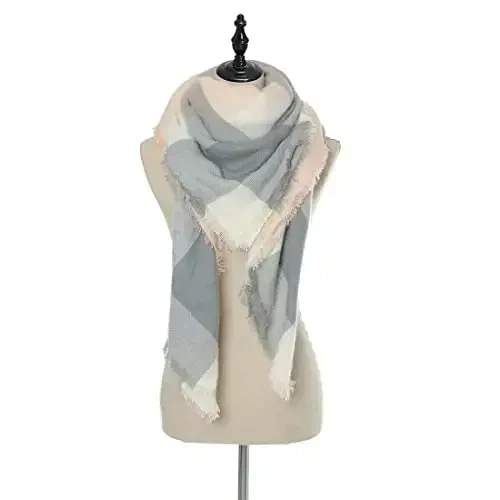 Neal LINK Women's Plaid Scarf Blanket Wrap Oversized Chunky Scarves Tartan Shawls - 4