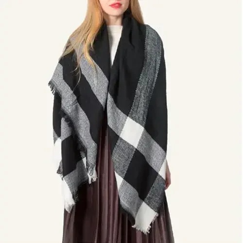 Neal LINK Women's Plaid Scarf Blanket Wrap Warm Tartan Checked Shawl Tartan Scarves PasModazoneina Cape - 3