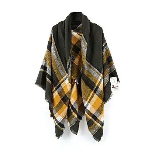 Neal LINK Women's Plaid Scarf Blanket Wrap Warm Tartan Checked Shawl Tartan Scarves PasModazoneina Cape - NEAL