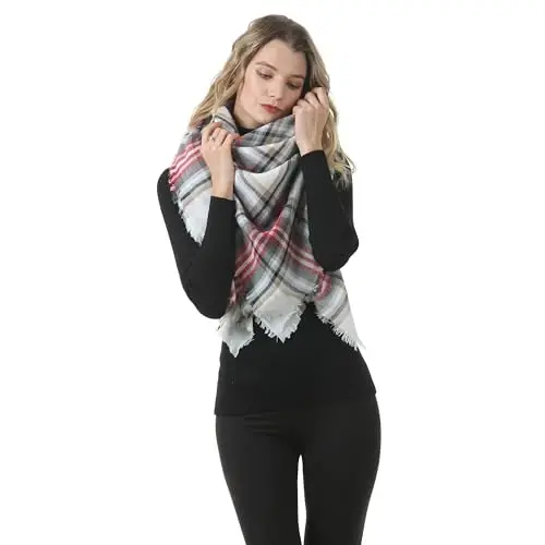 Neal LINK Women's Plaid Scarf Blanket Wrap Warm Tartan Checked Shawl Tartan Scarves PasModazoneina Cape - 3