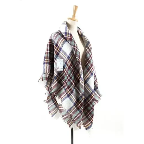 Neal LINK Women's Plaid Scarf Blanket Wrap Warm Tartan Checked Shawl Tartan Scarves PasModazoneina Cape - 3