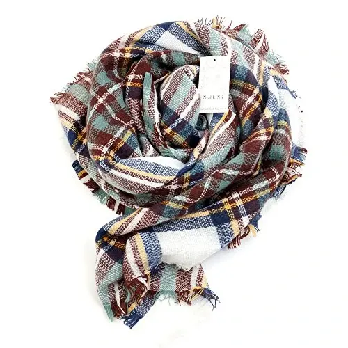 Neal LINK Women's Plaid Scarf Blanket Wrap Oversized Chunky Scarves Tartan Shawls - 5