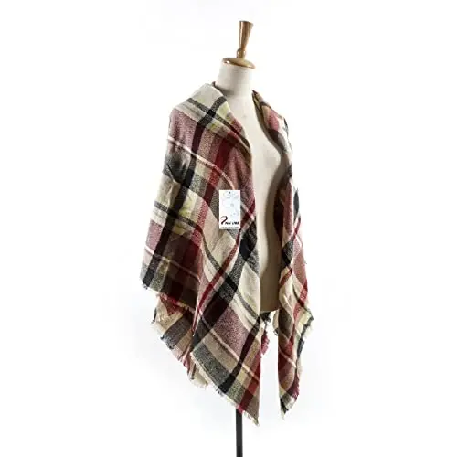 Neal LINK Women's Plaid Scarf Blanket Wrap Warm Tartan Checked Shawl Tartan Scarves PasModazoneina Cape - 4
