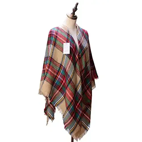Neal LINK Women's Plaid Scarf Blanket Wrap Oversized Chunky Scarves Tartan Shawls - 2