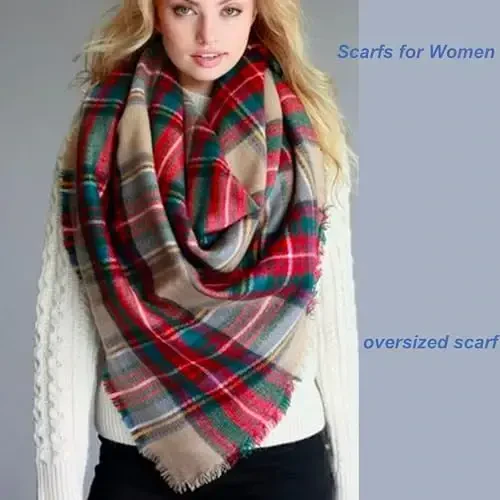 Neal LINK Women's Plaid Scarf Blanket Wrap Oversized Chunky Scarves Tartan Shawls - 3