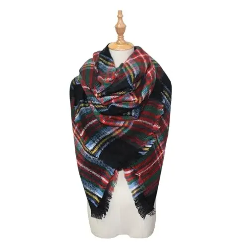 Neal LINK Women's Plaid Scarf Blanket Wrap Oversized Chunky Scarves Tartan Shawls - 2