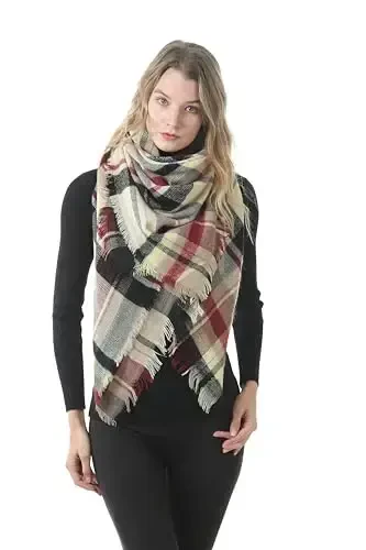 Neal LINK Women's Plaid Scarf Blanket Wrap Oversized Chunky Scarves Tartan Shawls - 2