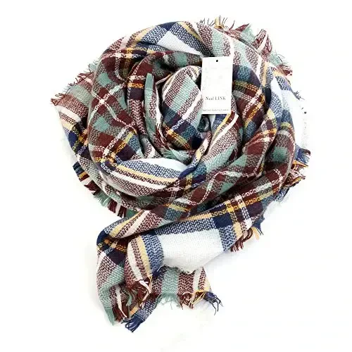 Neal LINK Women's Plaid Scarf Blanket Wrap Oversized Chunky Scarves Tartan Shawls - 5