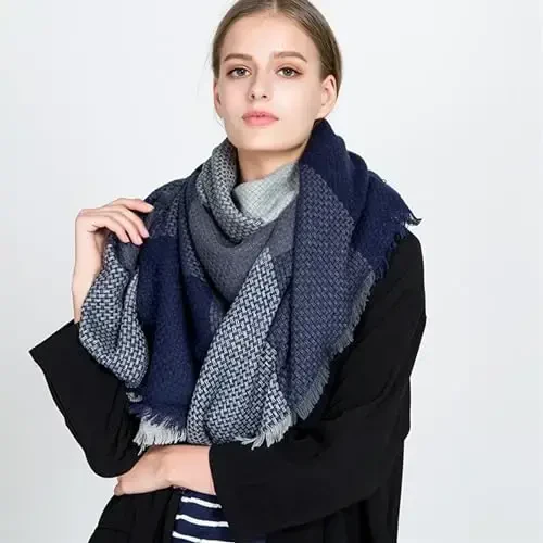 Neal LINK Women's Plaid Scarf Blanket Wrap Oversized Chunky Scarves Tartan Shawls - 4