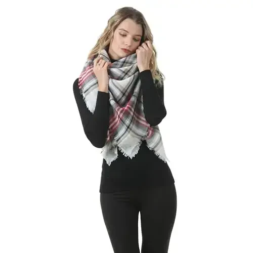Neal LINK Women's Plaid Scarf Blanket Wrap Warm Tartan Checked Shawl Tartan Scarves PasModazoneina Cape - 3
