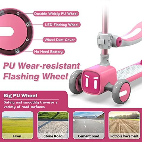 Небьющийся и никогда не падающий 2-в-1 самокат для детей с 3 колесами для мальчиков и девочек в возрасте от 3 до 14 лет, регулируемая высота и съемное сиденье, расширенная нескользящая платформа, более безопасный для начинающих малышей - 3