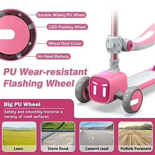 Небьющийся и никогда не падающий 2-в-1 самокат для детей с 3 колесами для мальчиков и девочек в возрасте от 3 до 14 лет, регулируемая высота и съемное сиденье, расширенная нескользящая платформа, более безопасный для начинающих малышей - 3