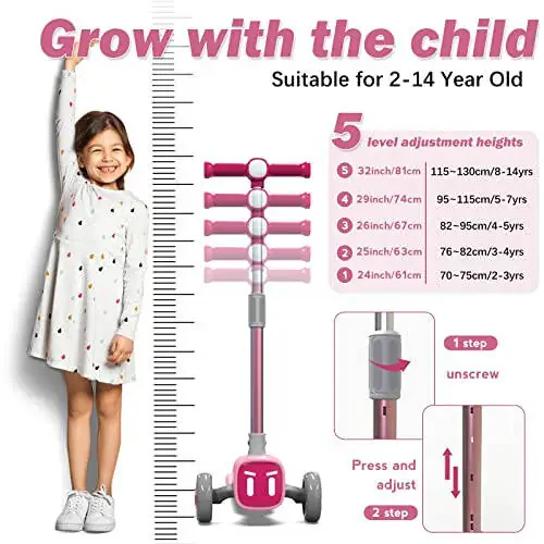 Небьющийся и никогда не падающий 2-в-1 самокат для детей с 3 колесами для мальчиков и девочек в возрасте от 3 до 14 лет, регулируемая высота и съемное сиденье, расширенная нескользящая платформа, более безопасный для начинающих малышей - 6