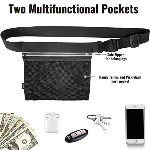 Nebudo Tennis Ball Band Holder Pickleball Tennis Balls Pickleballs Holding Accessory for Women Skirt Men Waist Hip Bags Accessories Pouch Sack Pickle Ball Bag Carrier Gear Band Travel Pocket 8-Balls - 2