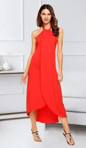 Neck Strappy Dress Crisscross Cut Viscose Fabric Dress - 4