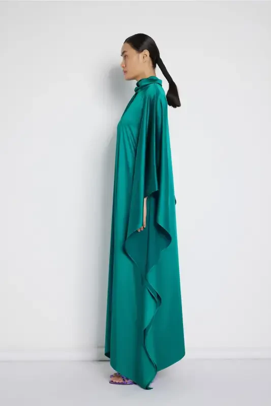 Neck Tie Satin Dress Emerald Green-Emerald Green - 4