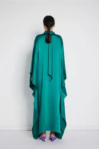 Neck Tie Satin Dress Emerald Green-Emerald Green - 5