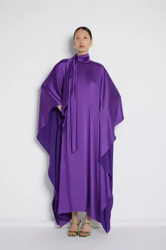 Neck Tie Satin Dress purple-purple - NUUM DESIGN