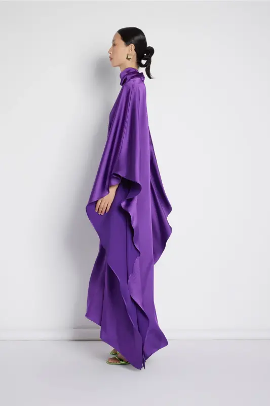Neck Tie Satin Dress purple-purple - 3
