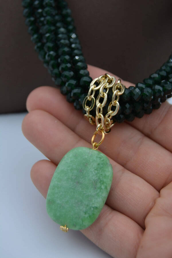 Necklace: Jade stone and green Czech crystal. For both sporty and classic wear. - 8