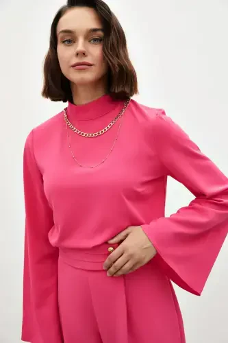 Necklace Spanish Sleeve Blouse - Fuchsia - 1