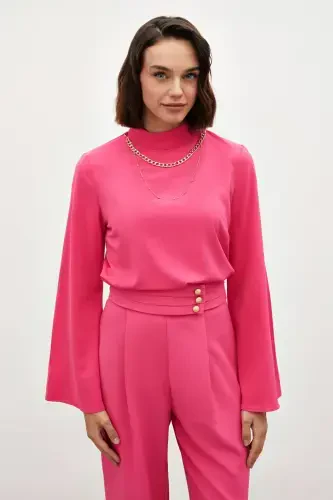 Necklace Spanish Sleeve Blouse - Fuchsia - 2