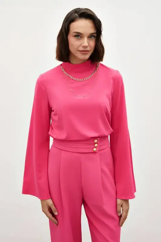 Necklace Spanish Sleeve Blouse - Fuchsia - 2