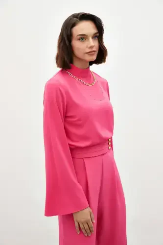 Necklace Spanish Sleeve Blouse - Fuchsia - 3