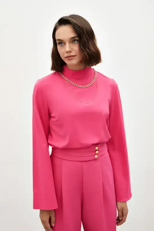 Necklace Spanish Sleeve Blouse - Fuchsia - 4