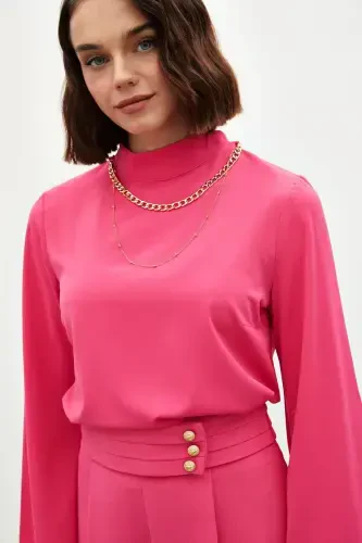 Necklace Spanish Sleeve Blouse - Fuchsia - 5