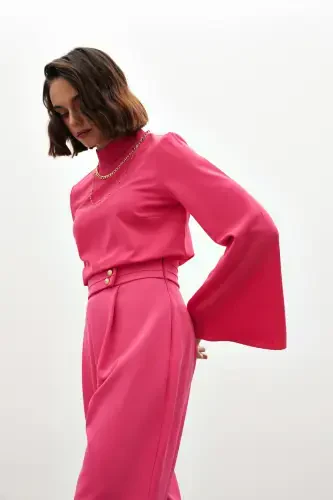 Necklace Spanish Sleeve Blouse - Fuchsia - 7