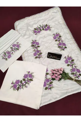 Needlepoint 3 Piece Prayer Rug Set - Purple-3 Piece - ÇT ÇEYIZCI TEKSTIL (1)