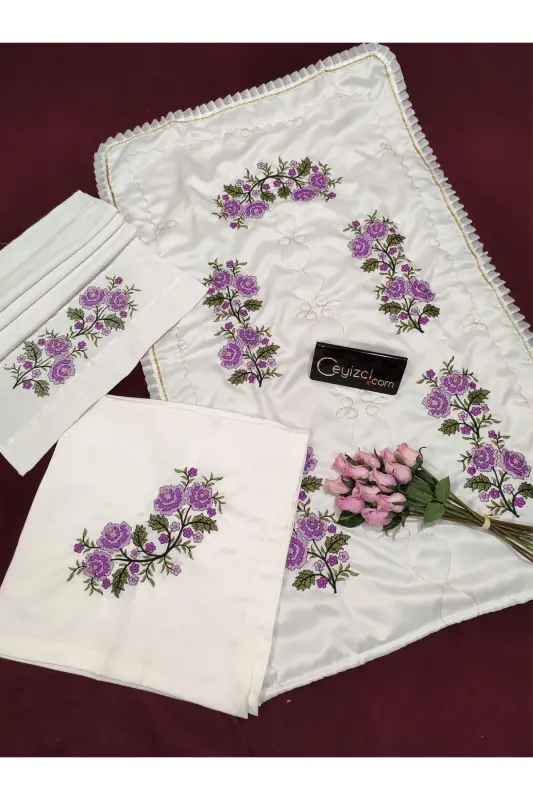 Needlepoint 3 Piece Prayer Rug Set - Purple-3 Piece - 2