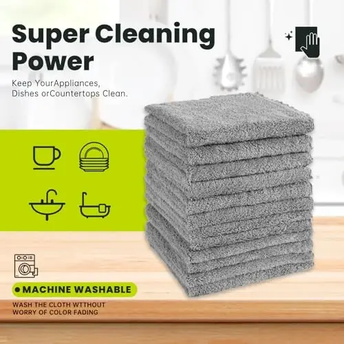 Neessno 12 Pack Tozalash Matosi, Ultra Yumshoq Absorbe Tez Quriydigan Mikrofiber Tozalash Latta, Chizilmaydi, Qayta Foydalanish Mumkin, Yuviladigan, Tuk Qoldirmaydigan Oshxona Sochiqlari, Darcha, Oyna, Mashina, 11.8