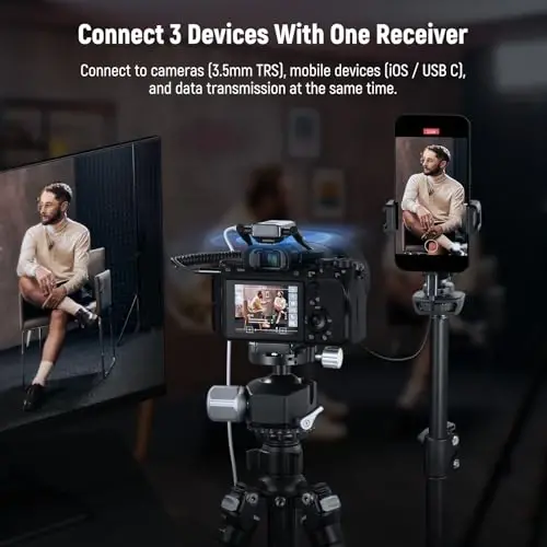 NEEWER CM28 Wireless Lavalier Microphone System with Charging Case, 2 Mic Clips, 1 Click Noise Canceling, 4GB Storage, 9H Playtime, Lavalier Lapel Mic Compatible with iPhone/Android/PC/Camera/iPad - 6