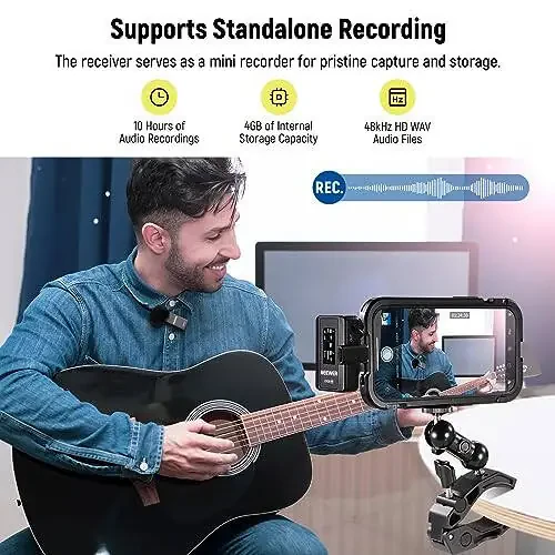 Neewer CM28 simsiz Lavalier mikrofon tizimi zaryadlovchi quti shovqinni bekor qilish 4GB saqlash joyi 9 soat yozib olish 48KHz 16 Bit siqilmagan audio lapel mikrofoni iPhone iPad Android PC kamerasi bilan mos - 4