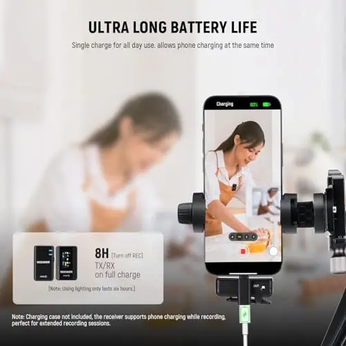 NEEWER CM28 Wireless Lavalier Microphone System, 1 Click Noise Canceling, 4GB Storage for 9Hrs of 48KHz 16 Bit Uncompressed Audio, Lapel Mic Compatible with iPhone/Android/PC/Camera/iPad - 5