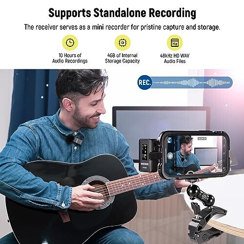 Neewer CM28 Wireless Lavalier Microphone System with Charging Case Noise Canceling 4GB Storage 9Hrs Recording 48KHz 16 Bit Uncompressed Audio Lapel Mic Compatible with iPhone iPad Android PC Camera - 4