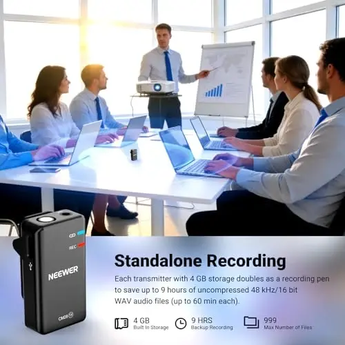 Neewer CM28 Wireless Lavalier Microphone System with Charging Case Noise Canceling 4GB Storage 9Hrs Recording 48KHz 16 Bit Uncompressed Audio Lapel Mic Compatible with iPhone iPad Android PC Camera - NEEWER