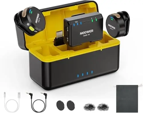 NEEWER CM29 Mini Wireless Microphone, 48KHz/24Bit Noise Cancelling Clip On Lav Mic, 25H Battery, 150m Range, Compatible with iPhone iPad Android DJI Insta360 Camera PC Mac (1RX+2TX+Charging Case) - NEEWER