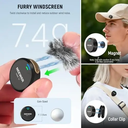 NEEWER CM29 Mini Wireless Microphone, 48KHz/24Bit Noise Cancelling Clip On Lav Mic, 25H Battery, 150m Range, Compatible with iPhone iPad Android DJI Insta360 Camera PC Mac (1RX+2TX+Charging Case) - 4