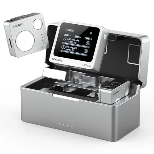 Neewer CM31 Wireless Lavalier Microphone with 8GB Storage 820ft Range 48KHz 24Bit Noise Cancelling Compatible with iPhone iPad Android PC Camera YouTube/TikTok Stream Podcast Interview 