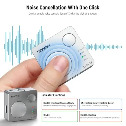 Neewer CM31 Wireless Lavalier Microphone with 8GB Storage 820ft Range 48KHz 24Bit Noise Cancelling Compatible with iPhone iPad Android PC Camera YouTube/TikTok Stream Podcast Interview - 4