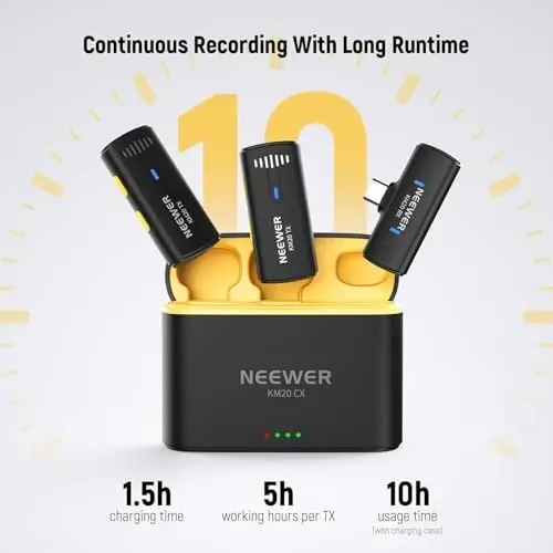 NEEWER Wireless Lavalier Microphone System for iPhone, Mini Clip on Lapel Mic Set with 2 USB C Transmitters/4 Receivers/OTG Adapter Compatible with iPhone Android Phone Computer Tablet, Black, KM20 - 6