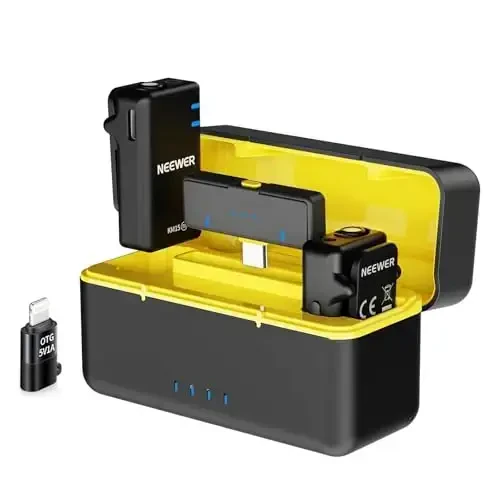 NEEWER KM15 Simsiz Yaka Mikrofon Tizimi iPhone Android Telefon PC Kompyuter bilan mos, Mini USB C shovqinni bekor qiluvchi yaka mikrofoni, 300m diapazon 48KHz/24Bit 9H Video Yozuv Oqimi uchun Batareya - 1