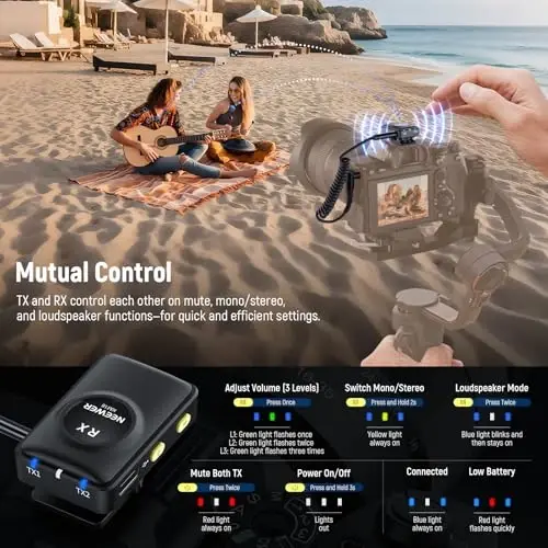 NEEWER KM18 Wireless Microphone with USB C Charging Case OTG 48KHz 24Bit 20H Battery 3.5mm TRS 150m Range Noise Cancelling Mini Lapel Lavalier Mic Compatible with Camera iPhone Android Phone Laptop PC - 6