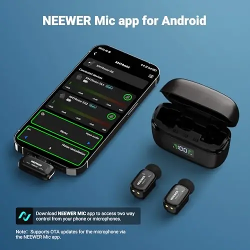 NEEWER KM19 Lightweight Wireless Lapel Microphone, 48kHz/24bit 30H Battery 3-Level Noise Cancelling Mute Stereo 100m Range Mini Lav Mic with App Control, Compatible with iPhone Android Phone PC - NEEWER (1)