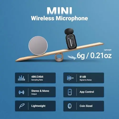 NEEWER KM19 Lightweight Wireless Lapel Microphone, 48kHz/24bit 30H Battery 3-Level Noise Cancelling Mute Stereo 100m Range Mini Lav Mic with App Control, Compatible with iPhone Android Phone PC - 2
