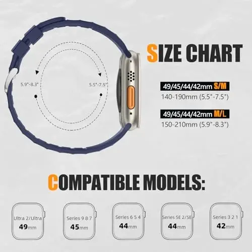 Negatta Sport Band Совместим с Apple Watch 49mm 46mm 45mm 44mm 42mm для мужчин и женщин, мягкий силиконовый дышащий ремешок на запястье для iWatch Ultra 2 SE Series 10 9 8 7 6 5 4 3 2 1 - 6