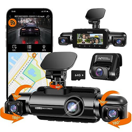 Neideso 360° Dash Cam Front and Rear Inside, 4 Channel FHD 4 * 1080P, Wi-Fi GPS Voice Control Car Camera, Front 2K+1080P*2 Dash Camera for Cars, with 64GB SD Card, Night Vision, 24H Parking Mode(N300) - 9